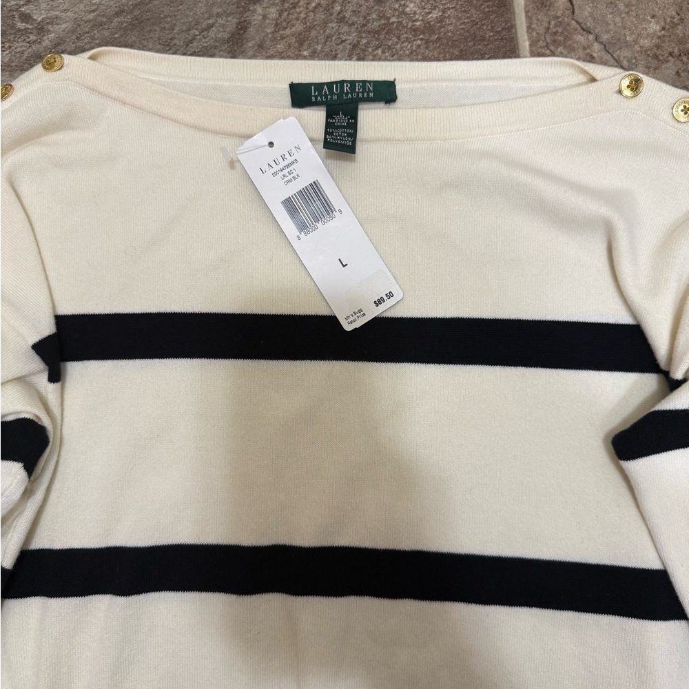 Lauren Ralph Lauren Cream and Black Striped Sweater